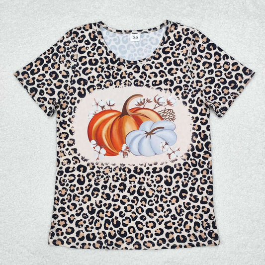 mommy and me adult woman pumpkin and cotton print leopard tee