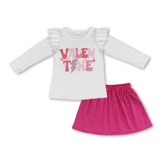 girls valentine hot pink velvet skirt outfit