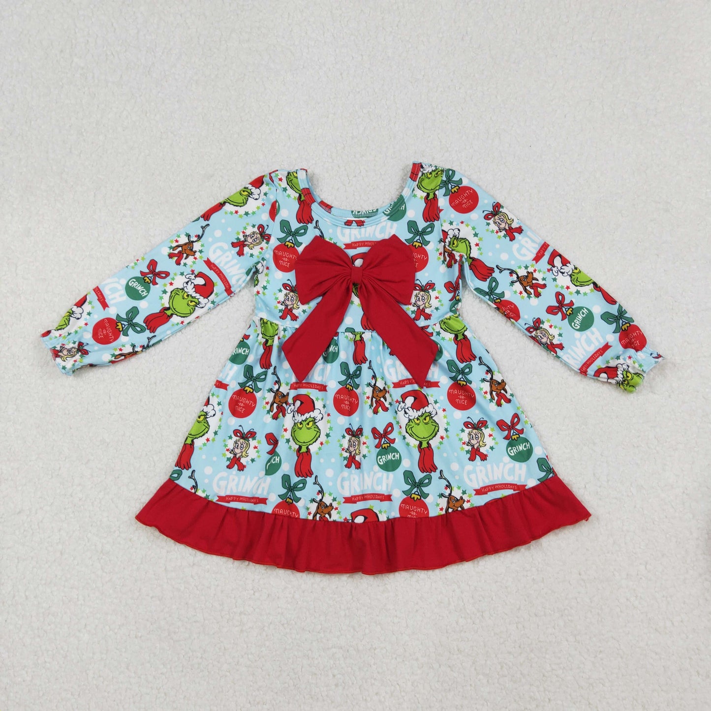 Christmas long sleeve gri*ch cindy bow dress girls dresses