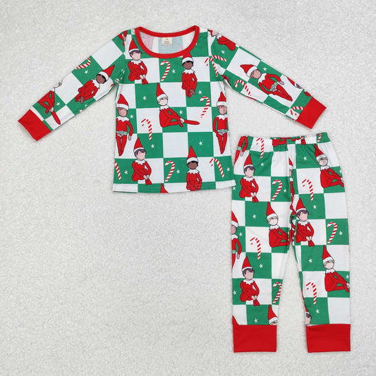 green checkered with elf kids Christmas bamboo pajama set