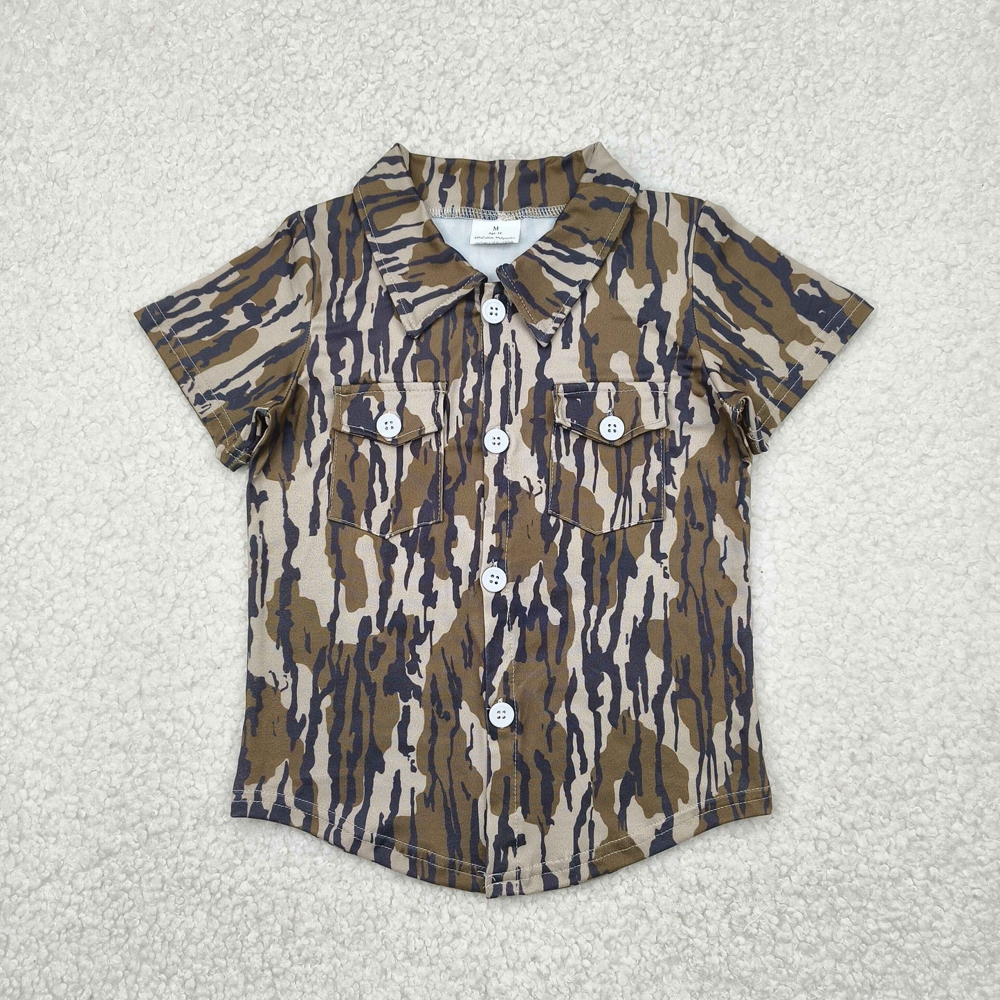 short sleeve camo button down shirt with pocket