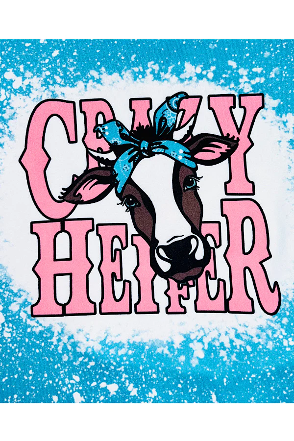 "CRAZY HEIFER" blue & pink cows 2 pc short sleeve set