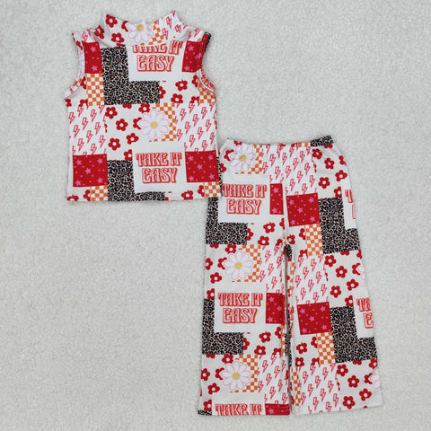 take it easy patchwork crop top straight pants set