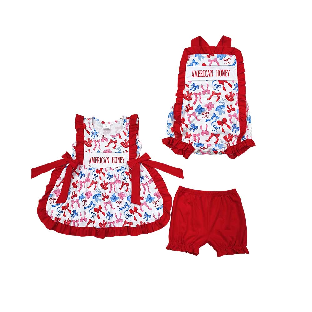 AMERICAN HONEY Bows Print Sisters 4th of July Matching Clothes