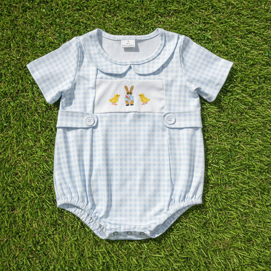 blue gingham chick print baby boy easter bubbles