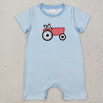 baby boy blue stripe chicken tractor embroidery romper