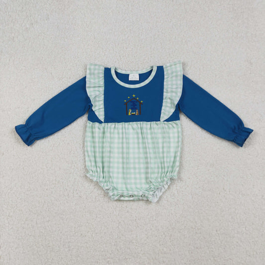 plaid nativity embroidery baby girl bubble