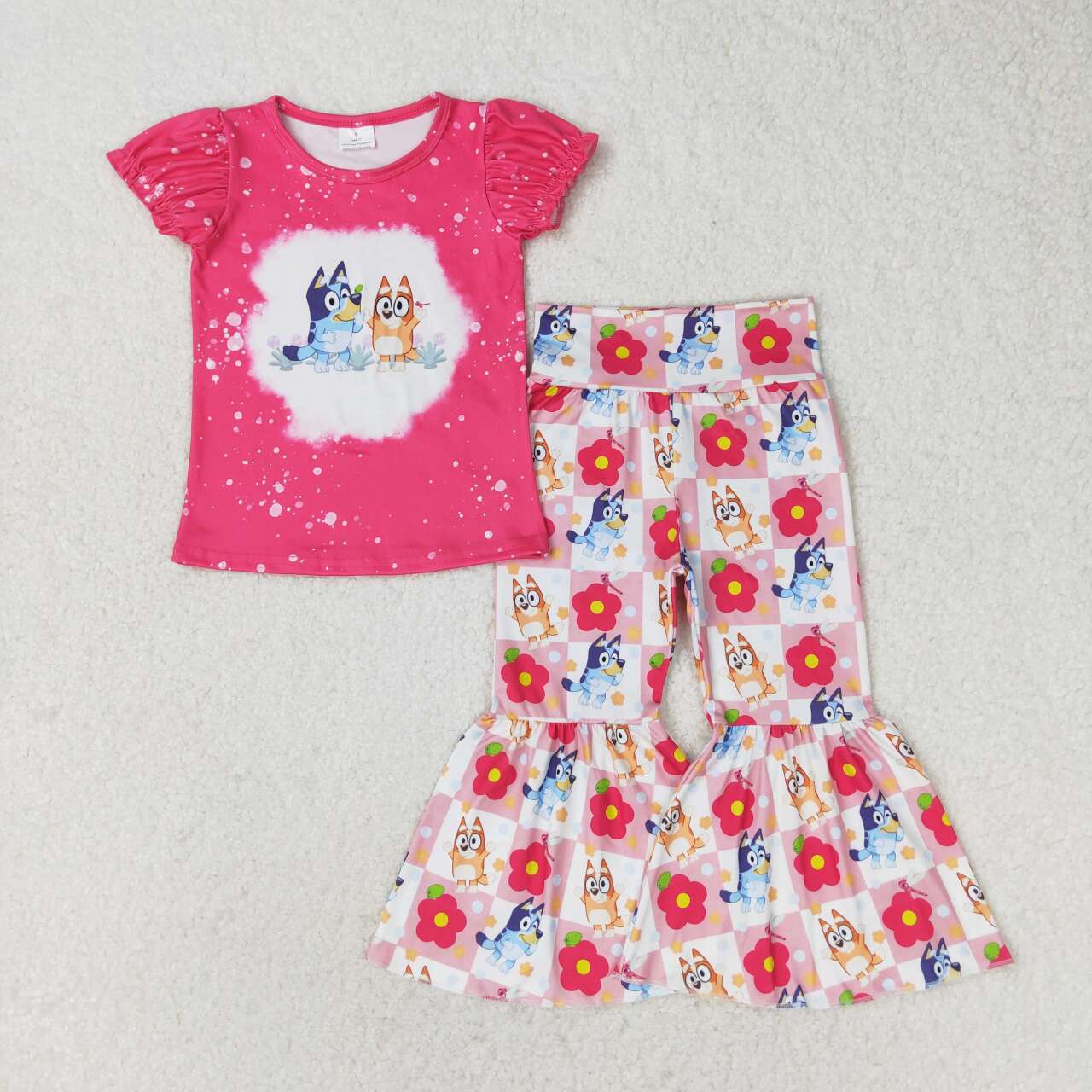 little girl short sleeve dog bell bottom outfit