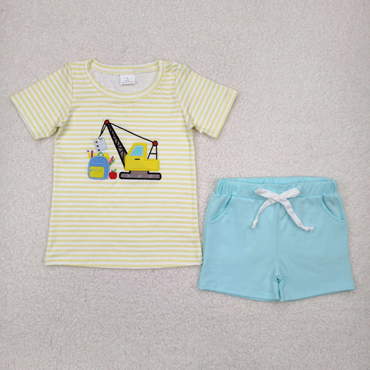 excavator embroidery back to school boy set