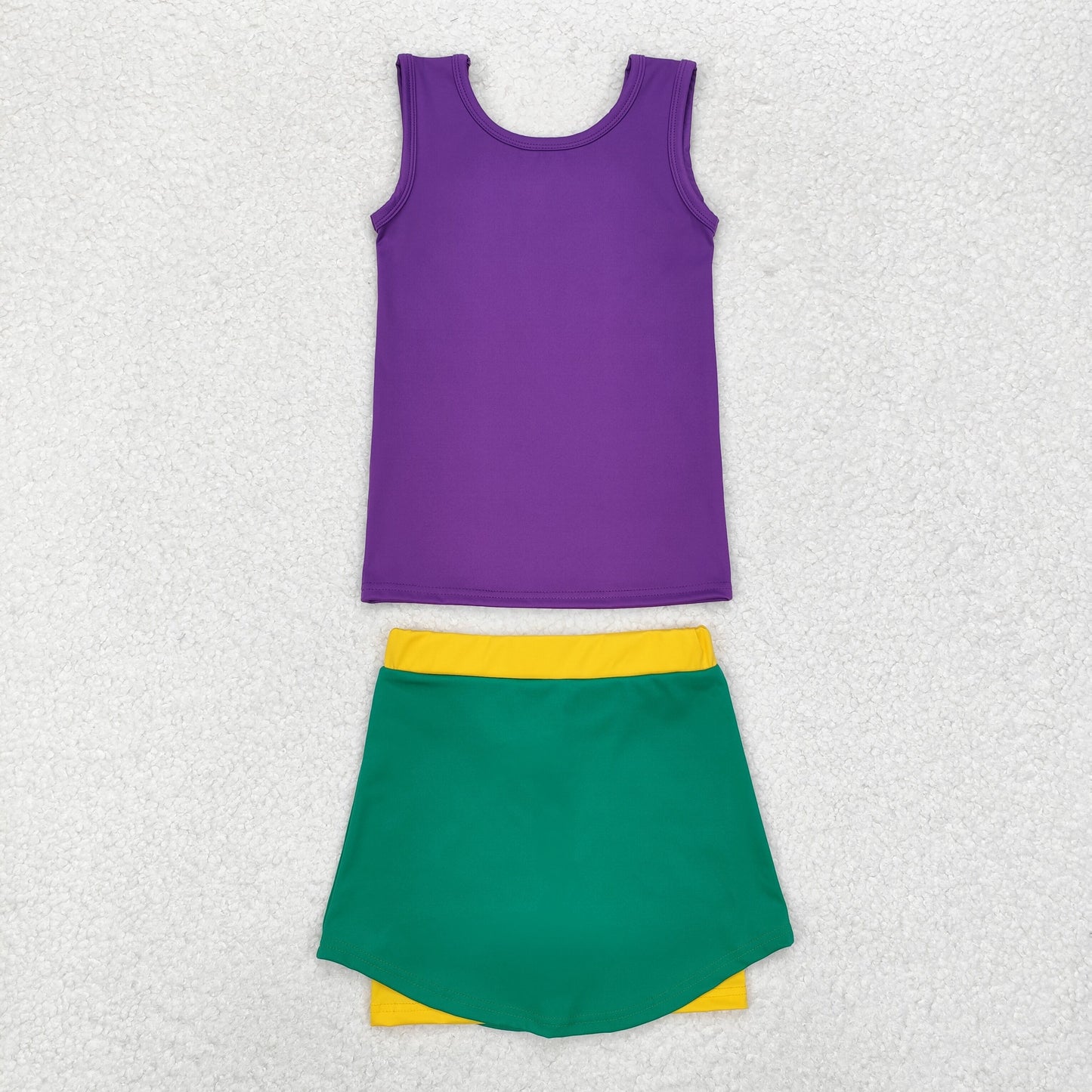 Mardi gras green purple yellow athletic tank outfit