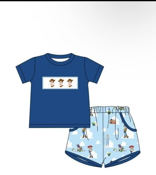 pre order blue cartoon boy shorts set