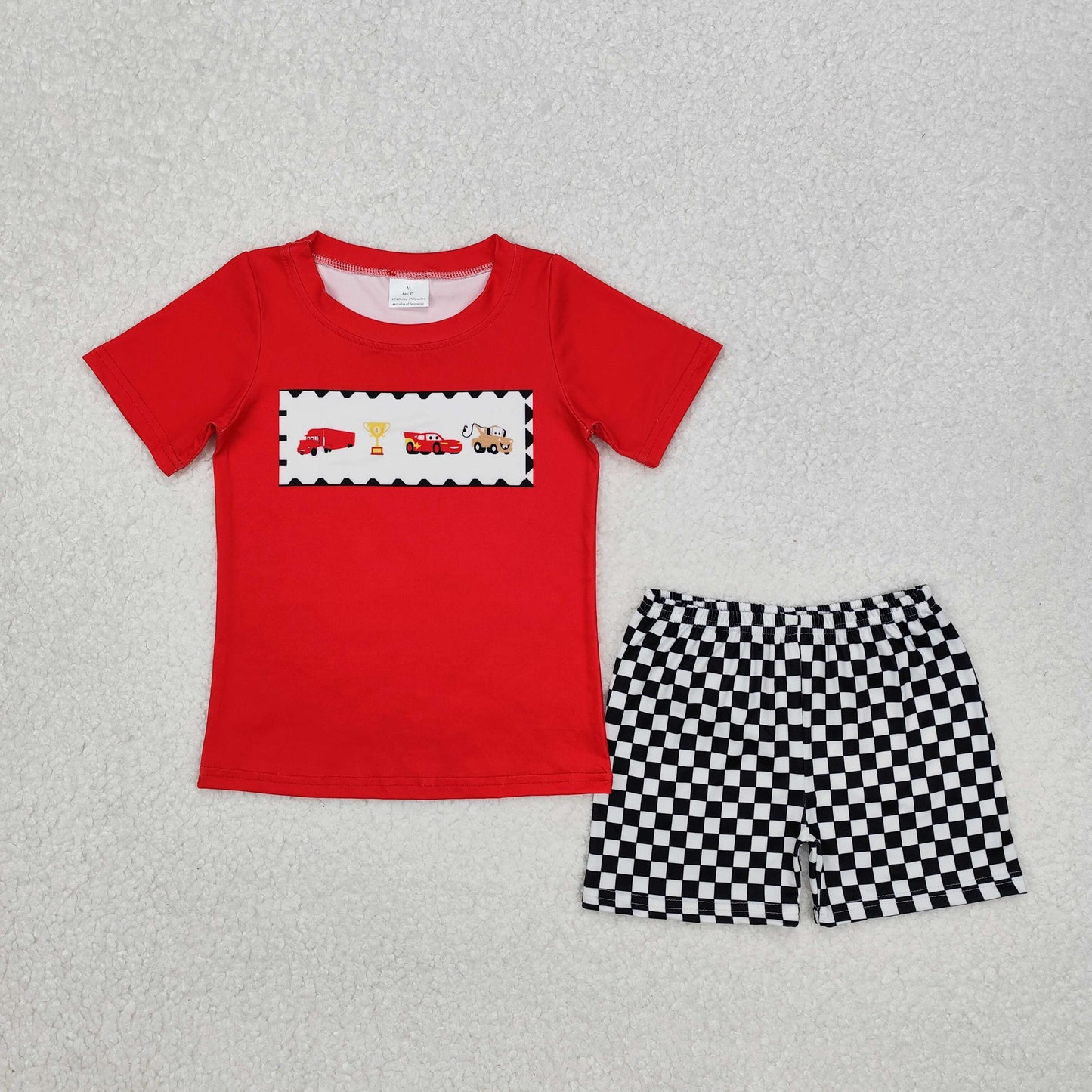 red cartoon cars boys shorts set