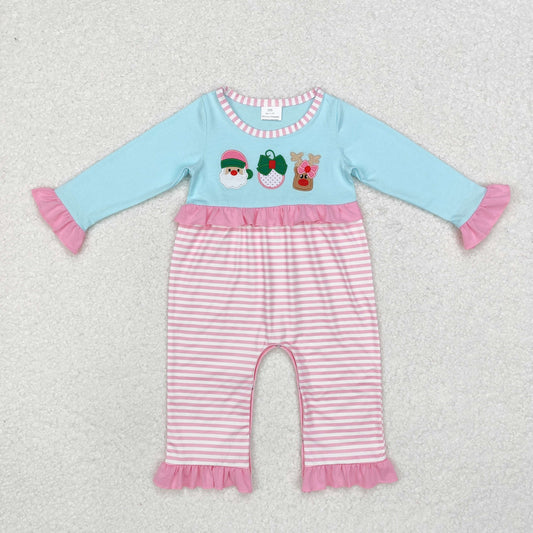 santa deer embroidered Christmas girl romper