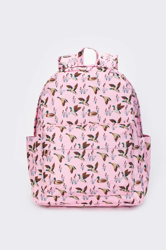 duck print children backpack pink bag