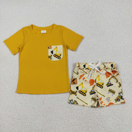 constructions pocket t-shirt baby boy shorts set