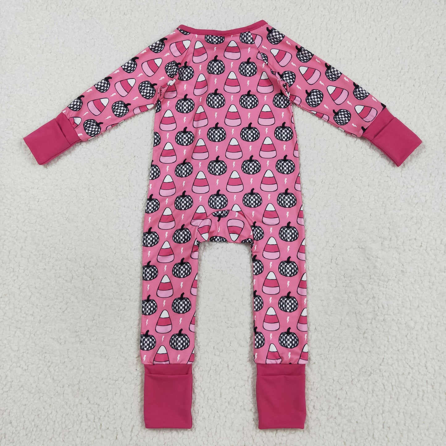Halloween candy and pumpkin pink zip sleeper