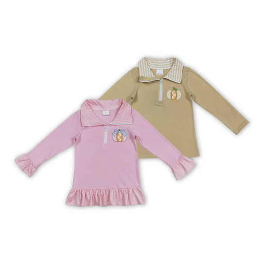 Pumpkin Embroidery Kids Sibling Pullovers