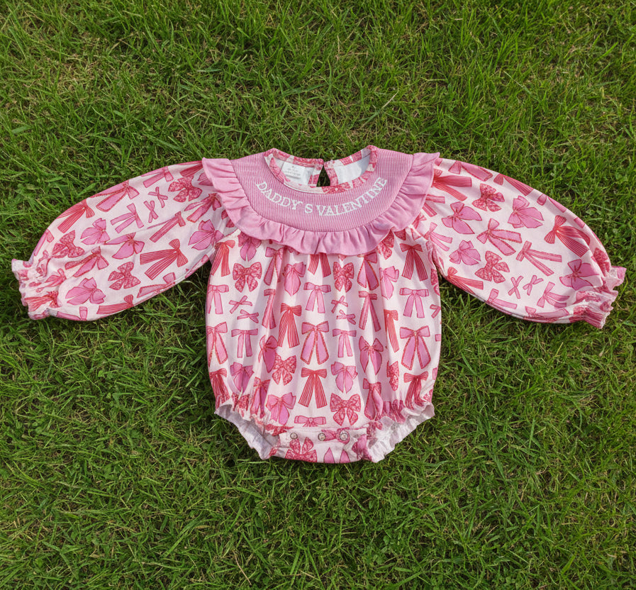 pink coquette daddy's valentine embroidery smock romper baby clothes