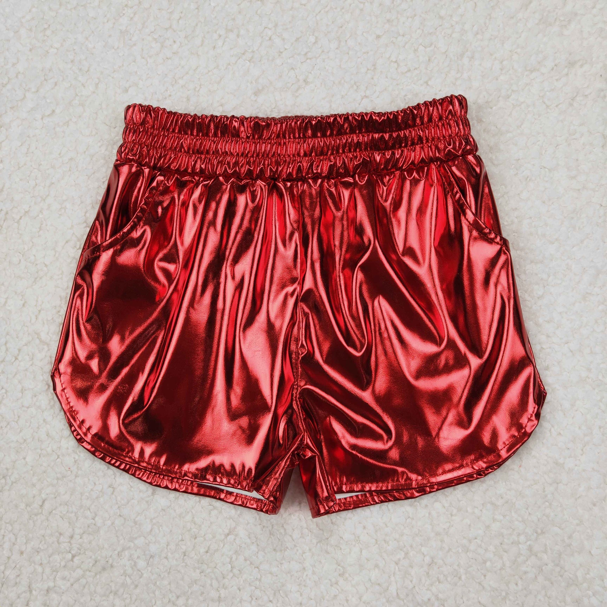red metallic shorts