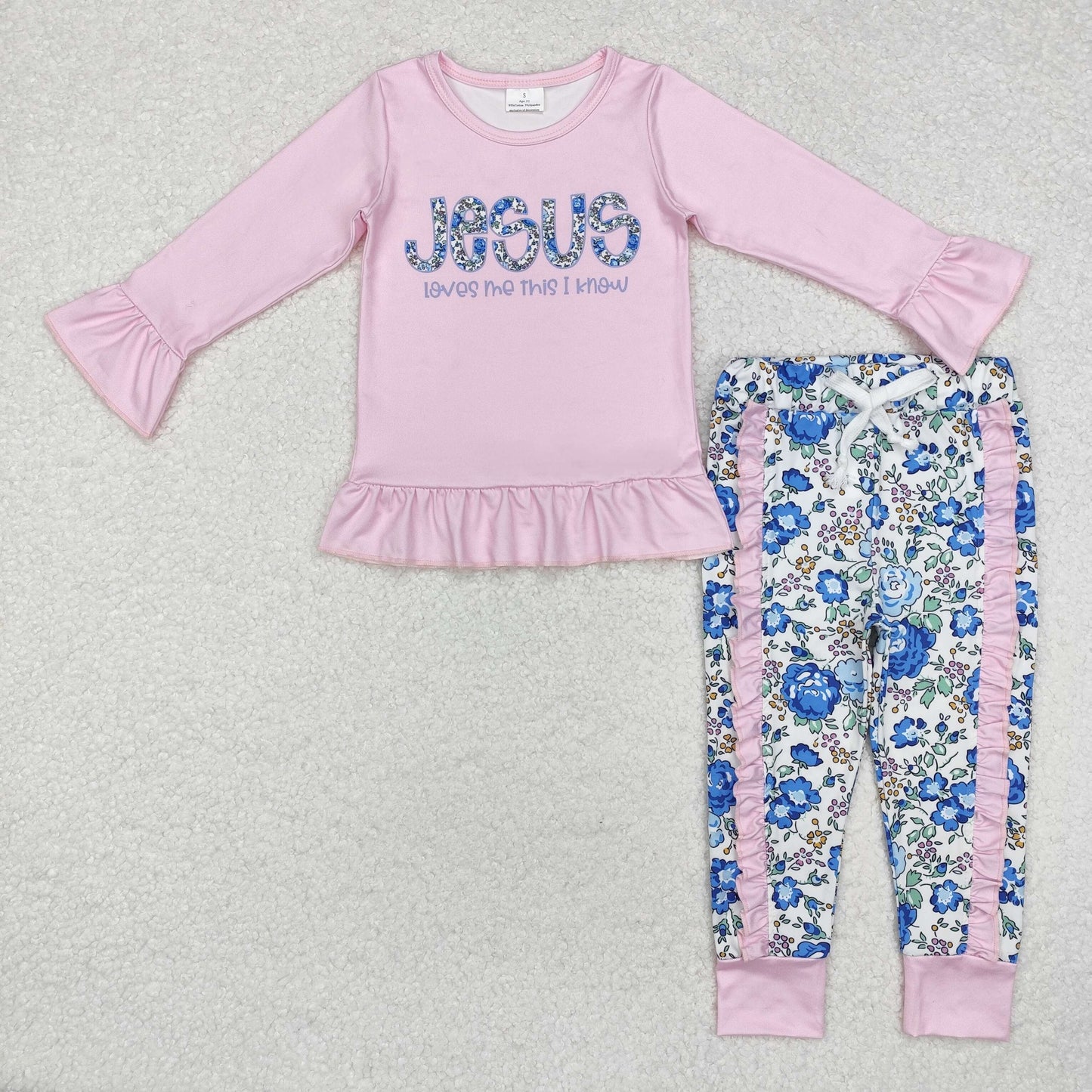 jesus floral ruffle pants set girl fall outfit