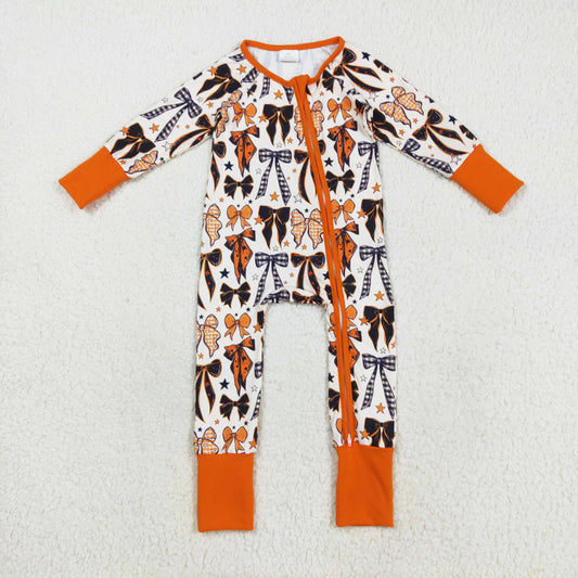 long sleeve orange Halloween bows zip sleeper