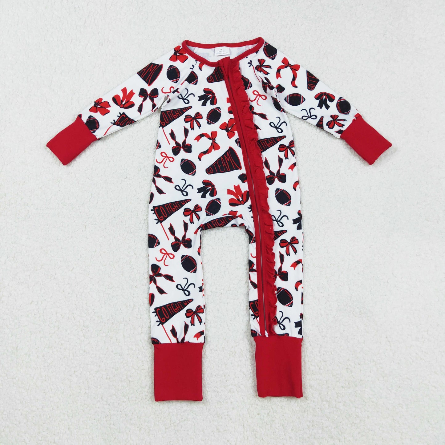 red go team football ruffle zipper sleeper