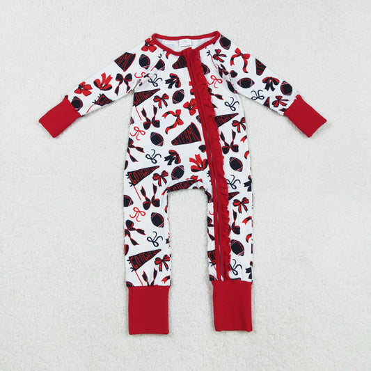 red go team football ruffle zipper sleeper