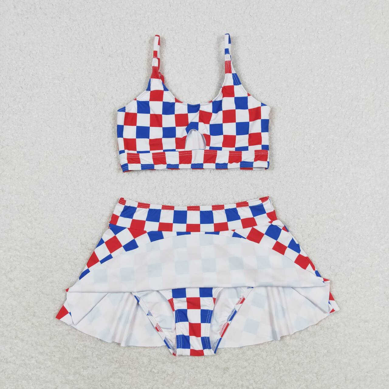 red white blue checkere girl patriotic two piece swimsuit