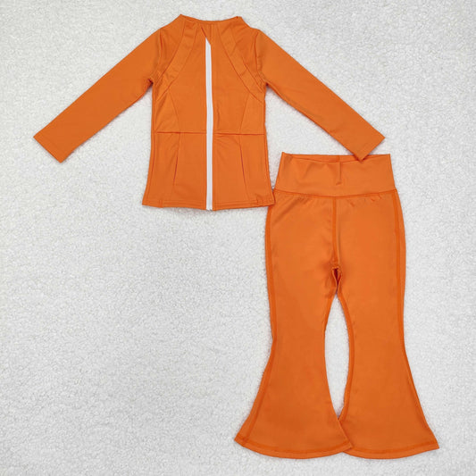 little girl yoga solid orange two piece activewear