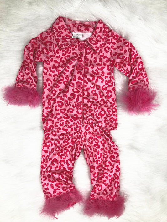 hot pink leopard girl button pajama set