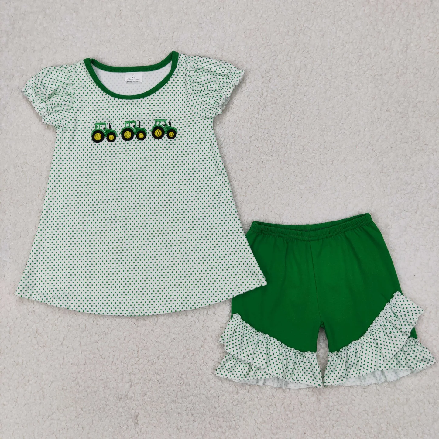 Tractor Embroidery Shorts Set Sibling Clothes