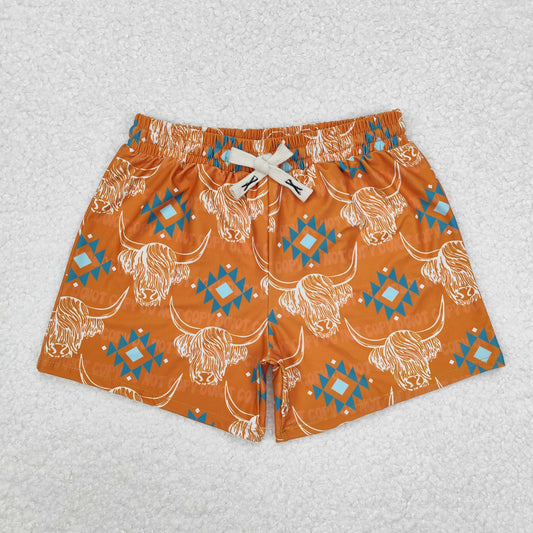 brown highland cow trunk boys swimsuit