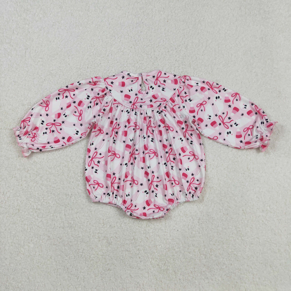 Halloween pink candy corn boo embroidery smock bubble