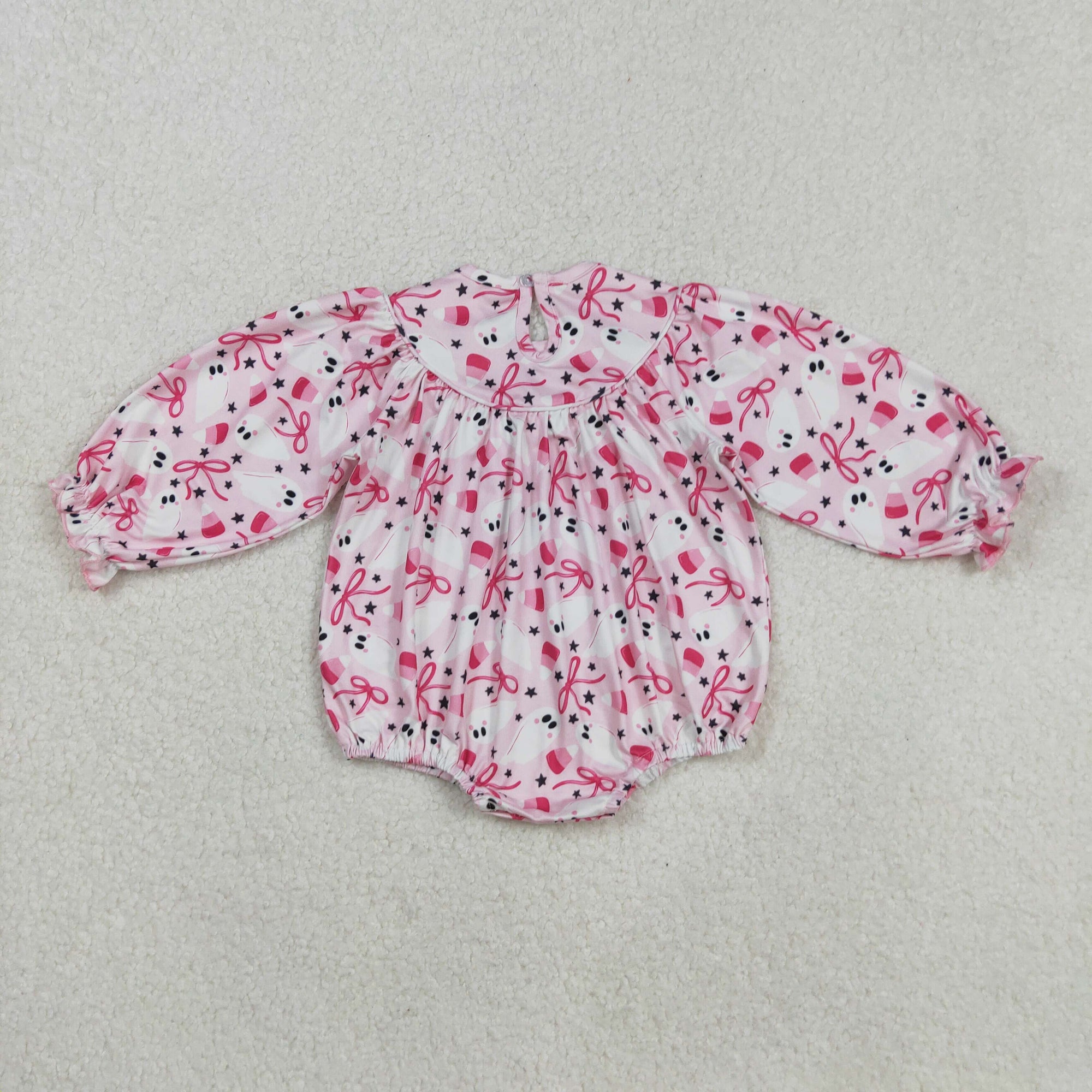 Halloween pink candy corn boo embroidery smock bubble