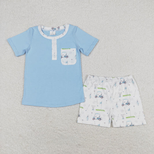 blue golf shorts set boys clothes