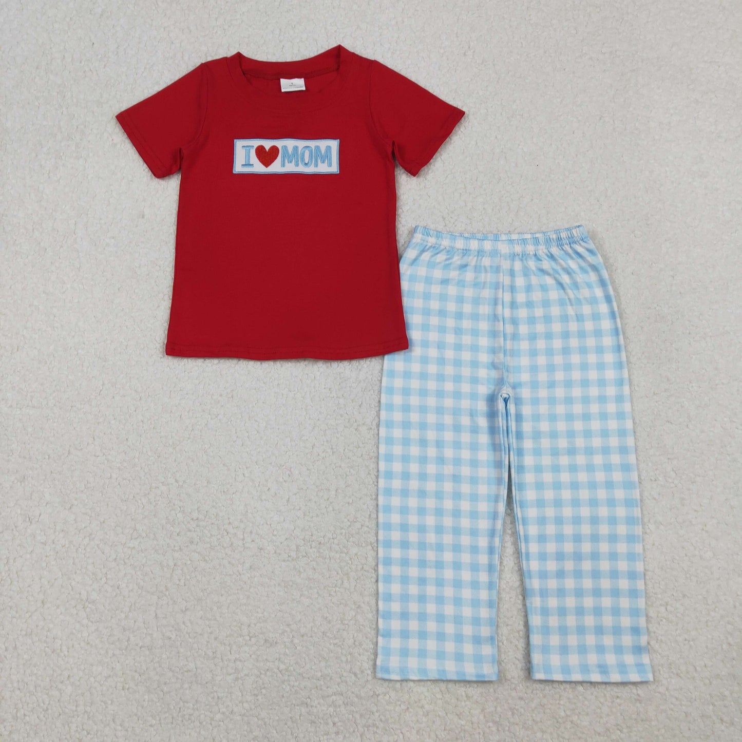 i love mom embroidery valentine boys pants set outfit