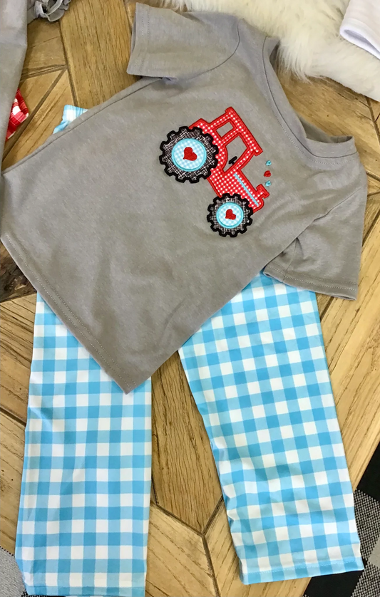 baby boy valentine's day clothing heart truck embroidery pants set