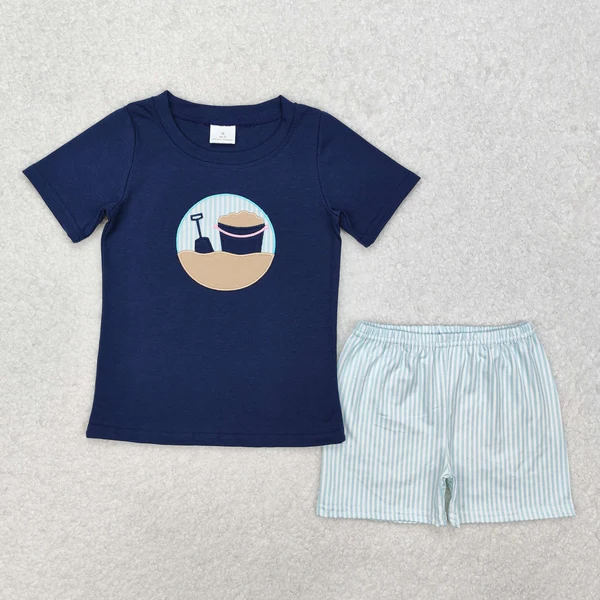 Beach Bucket Embroidery Shorts Set Sibling Clothes