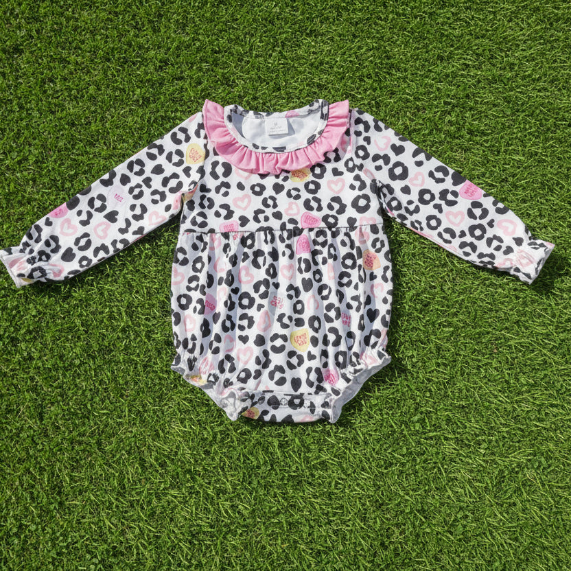 leopard and heart valentine's day baby girl bubble