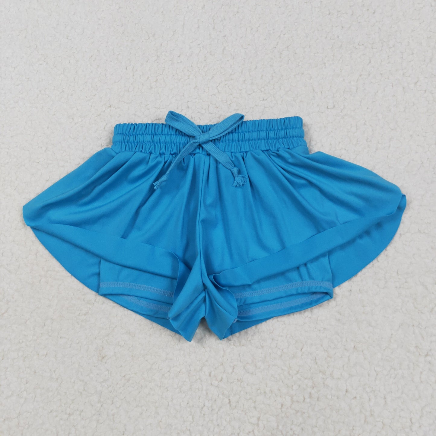 blue solid color yoga girls sports shorts