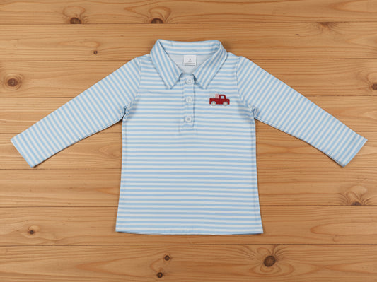 blue stripes heart truck embroidery boy pullover