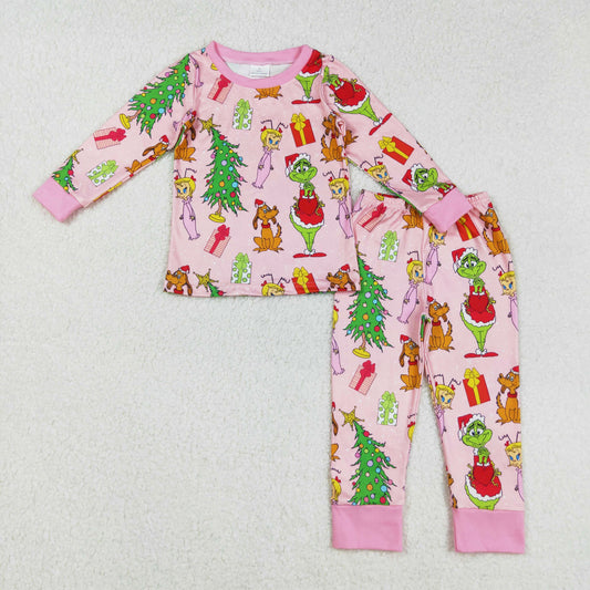 pink Christmas gift trees gri*ch pajama girl lounge set