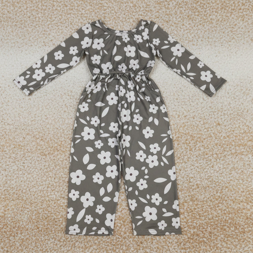 white flower long sleeve jumpsuit