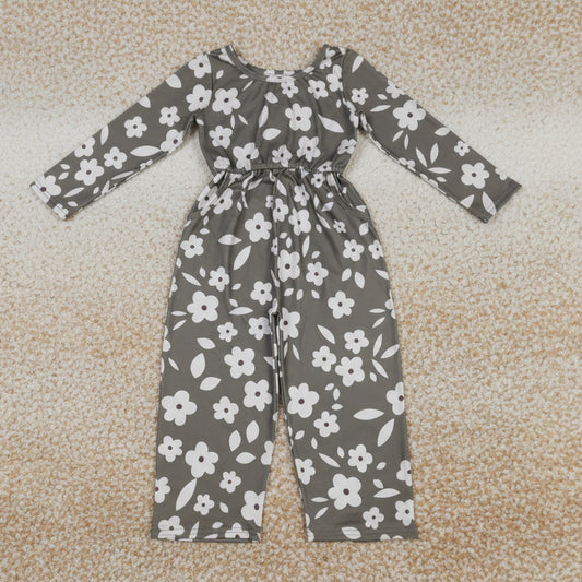 white flower long sleeve jumpsuit