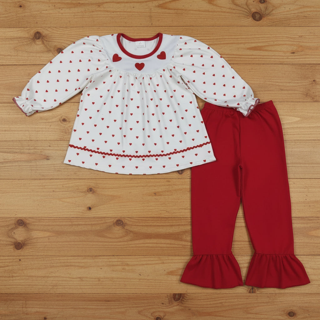 red heart embroidery red pants set valentine's day girl outfit