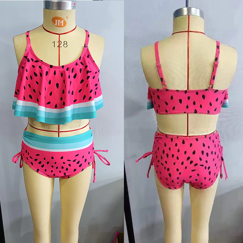 Watermelon Ruffle Girls High Waisted Bikini Swimsuit