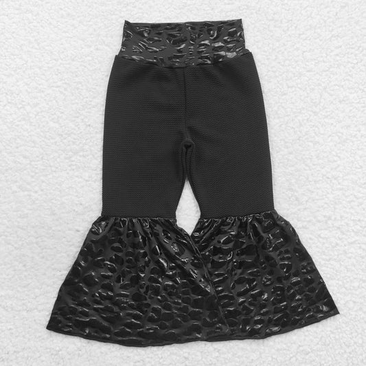 black leopard bell bottom pants girl autumn clothing