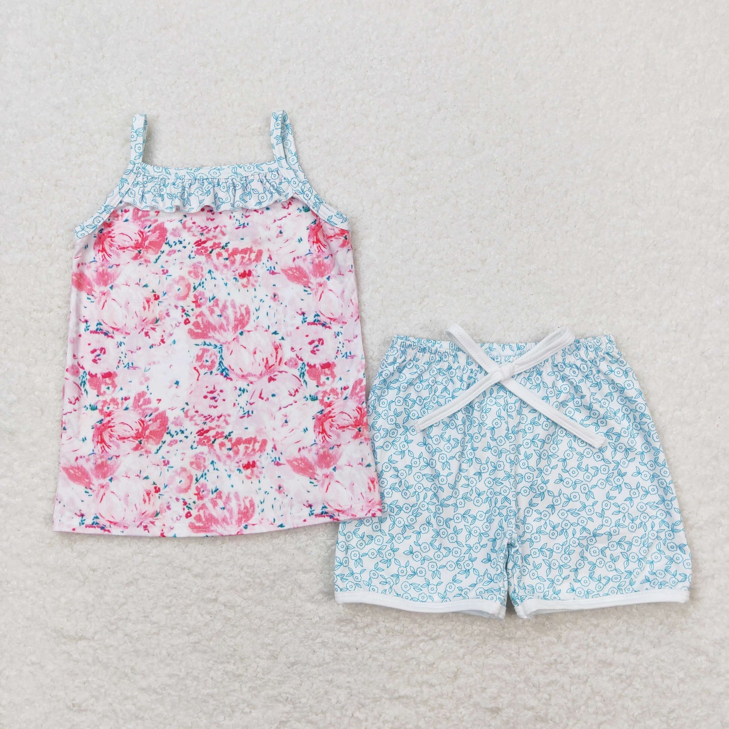 suspender flower shorts set girl summer clothing