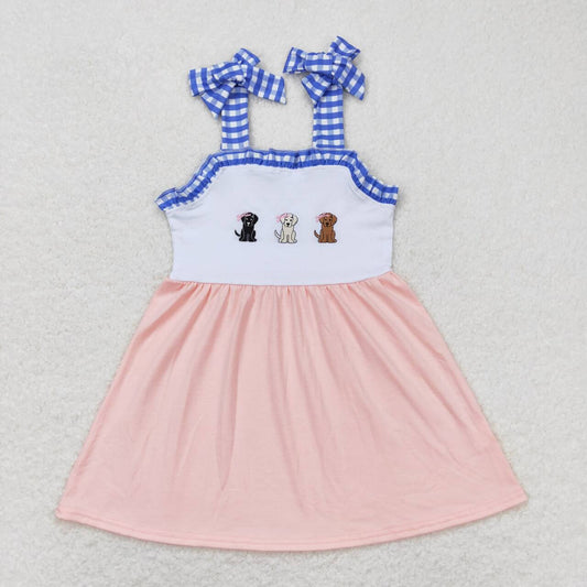 solid dog embroidery strap dress kids dresses