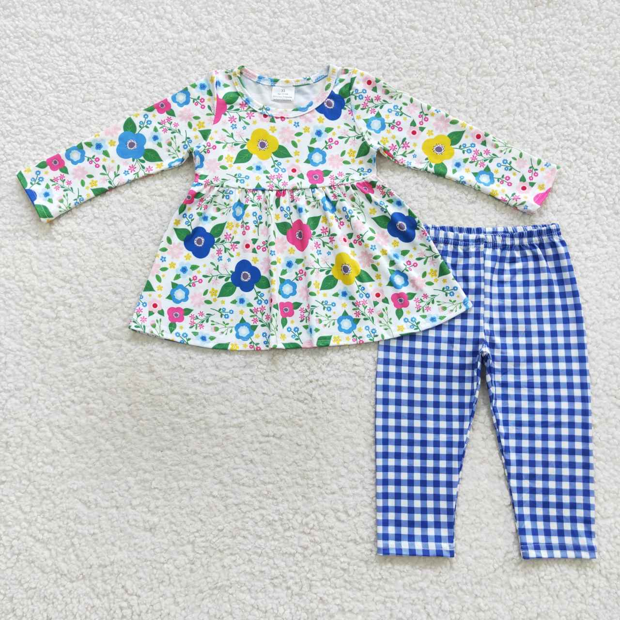 floral tunic blue plaid leggings set girl fall clothing